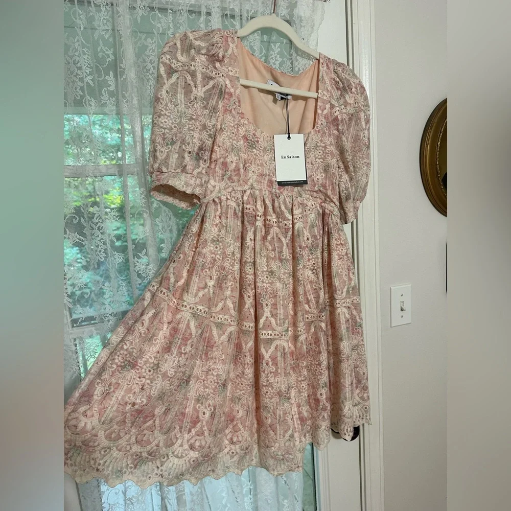 NWT En Saison Kiera Eyelet-Embroidered Mini Dress XS - Picture 7 of 7